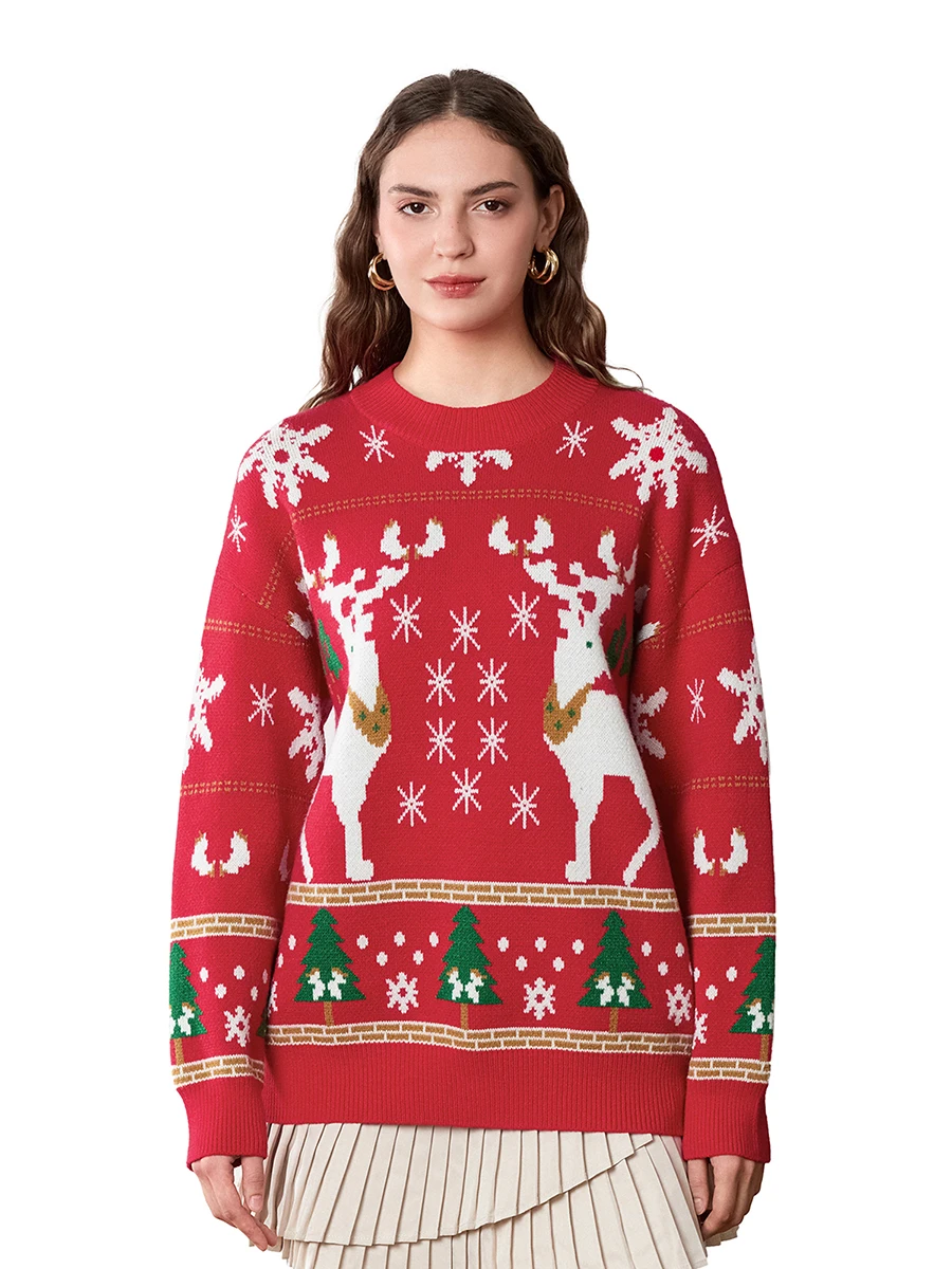Женский рождественский свитер с принтом лося снежинки рождественской елки