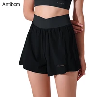 antibom 2in1 sports shorts womens high waist anti light workout sportswear breathable running training fitness marathon shorts