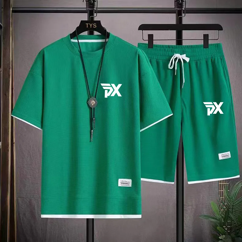 Men and Women Summer 2-Piece T-shirt Tops+Shorts Set Fashion Printing Loose Harajuku Style Street Apparel Casual Golf Sportswear