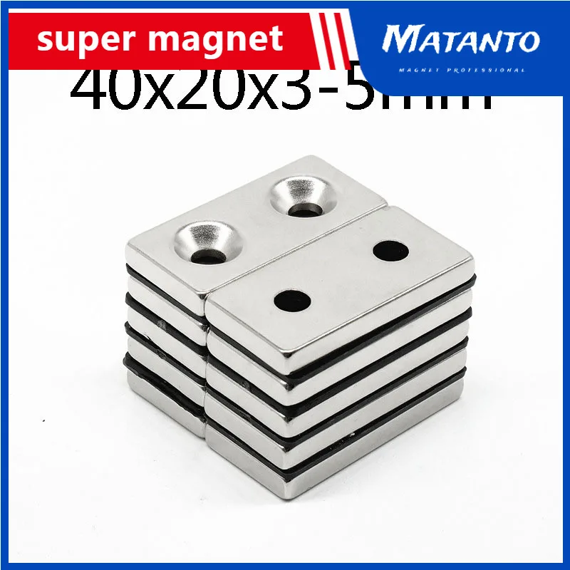 

5~100PCS 40x20x3-5 Block Powerful Magnets double Holes 4mm Countersunk Neodymium Magnet 40x20x3-5mm NdFeB Magnetic 40*20*3-5 mm