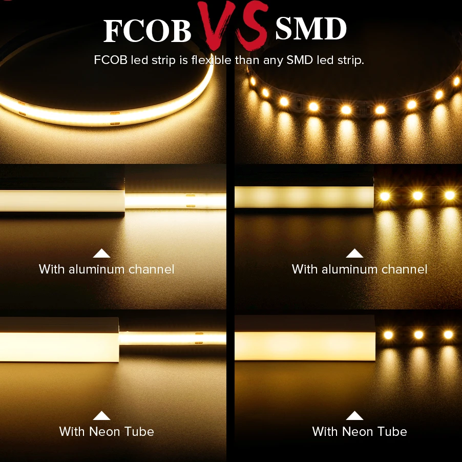 FCOB LED Strip Light 360 528 LEDs High Density Flexible FOB COB Led Lights RA90 Warm Nature Cool White Linear Dimmable DC 24V. |