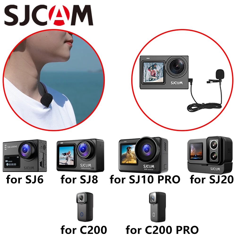 Фото Микрофон SJCAM для экшн-камер с физическим шумоподавлением, проводной, на прищепке, подходит для SJ6, SJ8, SJ10 PRO, SJ20, C200, C200 PRO №1