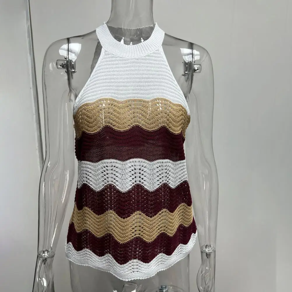 

Stylish Women Vest Pullover All-match Sleeveless Top Striped Design Vest Top