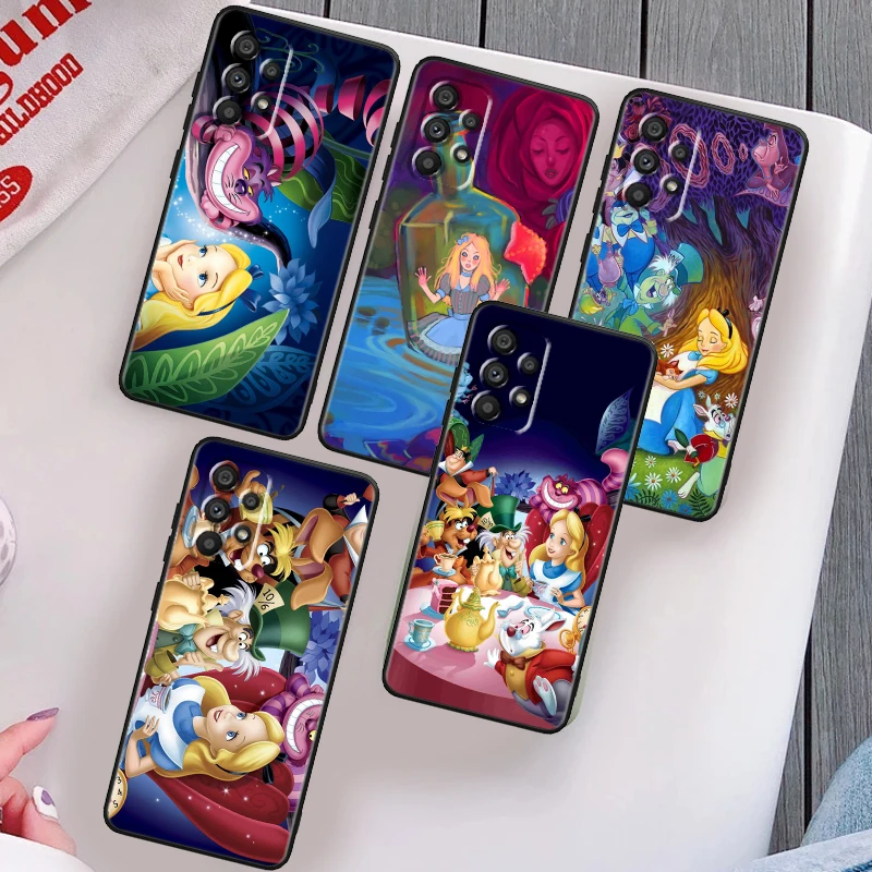 

Cat Alice in Wonderland Phone Case For Samsung A53 A52 A33 A32 A51 A71 A21S A13 A73 A50 A22 A23 A03 S A72 A54 A12 5G Black