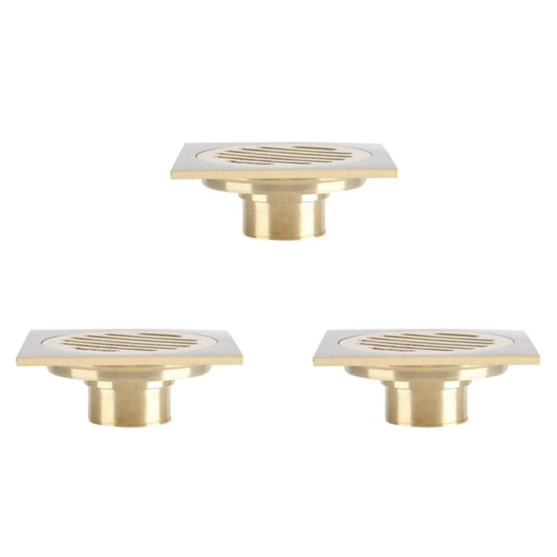 

3 х латунных квадратных слива для пола с защитой от запаха, 4 х 4 дюйма, слив для душа, ванной комнаты, раковины для кухни, туалета, домашнего по...