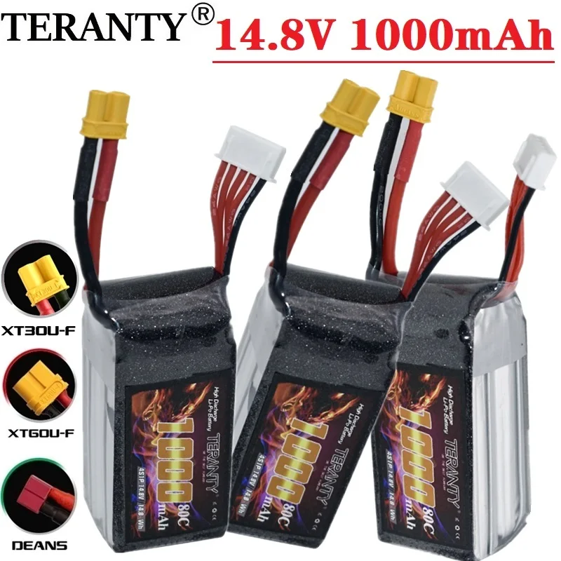 

TERANTY 4S Lipo аккумулятор 14,8 в 1000 мАч 80C/160C с разъемом XT60/XT30/T для FPV гоночного дрона радиоуправляемого квадрокоптера вертолета