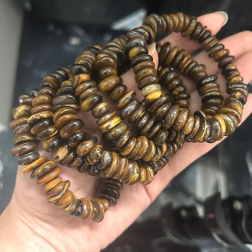 Натуральный желтый браслет с тигровым глазом нерегулярные бусины-рондели размер