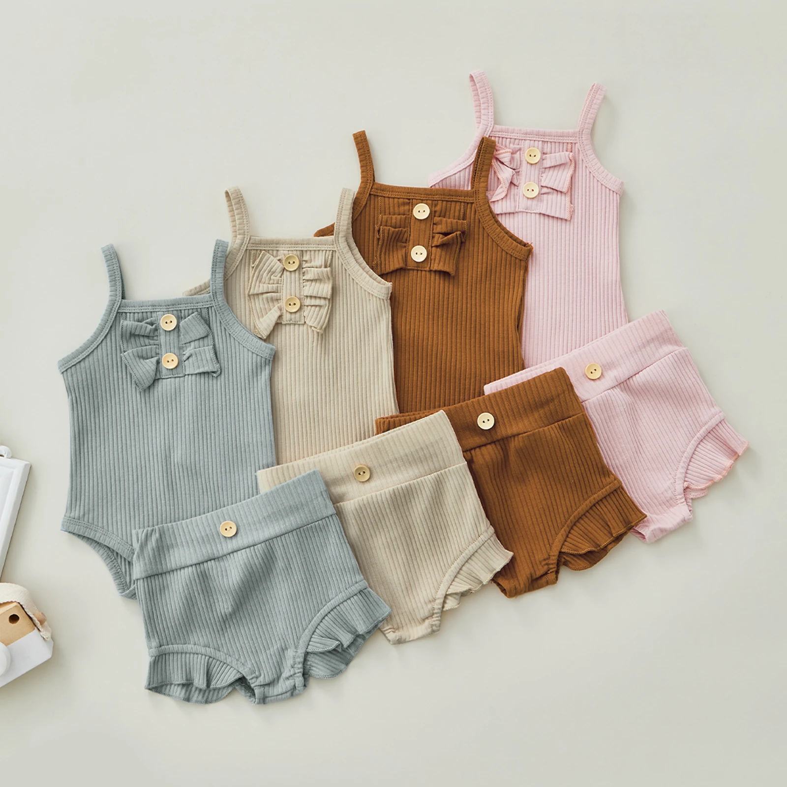 

Комплект одежды Lioraitiin для новорожденных девочек 0-18 мес., повседневный летний комплект из 2 предметов, однотонное Боди без рукавов, топ и шорты, 2022-03-04