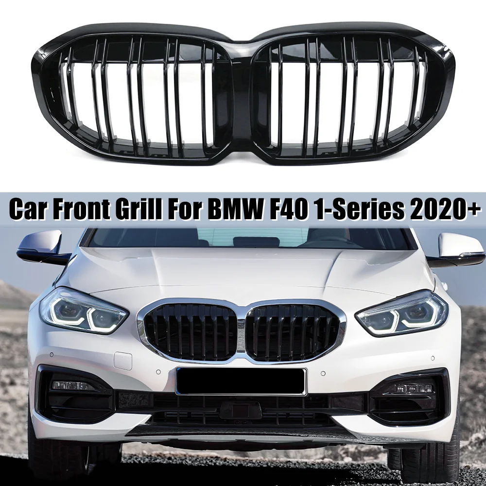 

Car Front Grill For BMW F40 1-Series 2020 2021 2022+ Bumper Kidney Grille Racing Grills Glossy Black Double Slat Car Accessories