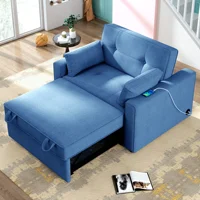 Home Modern Minimalist Furniture 48" Convertible Sleeper Sofa Bed Multi-functional Adjustable Single Chair Usb Port 2 Pillows