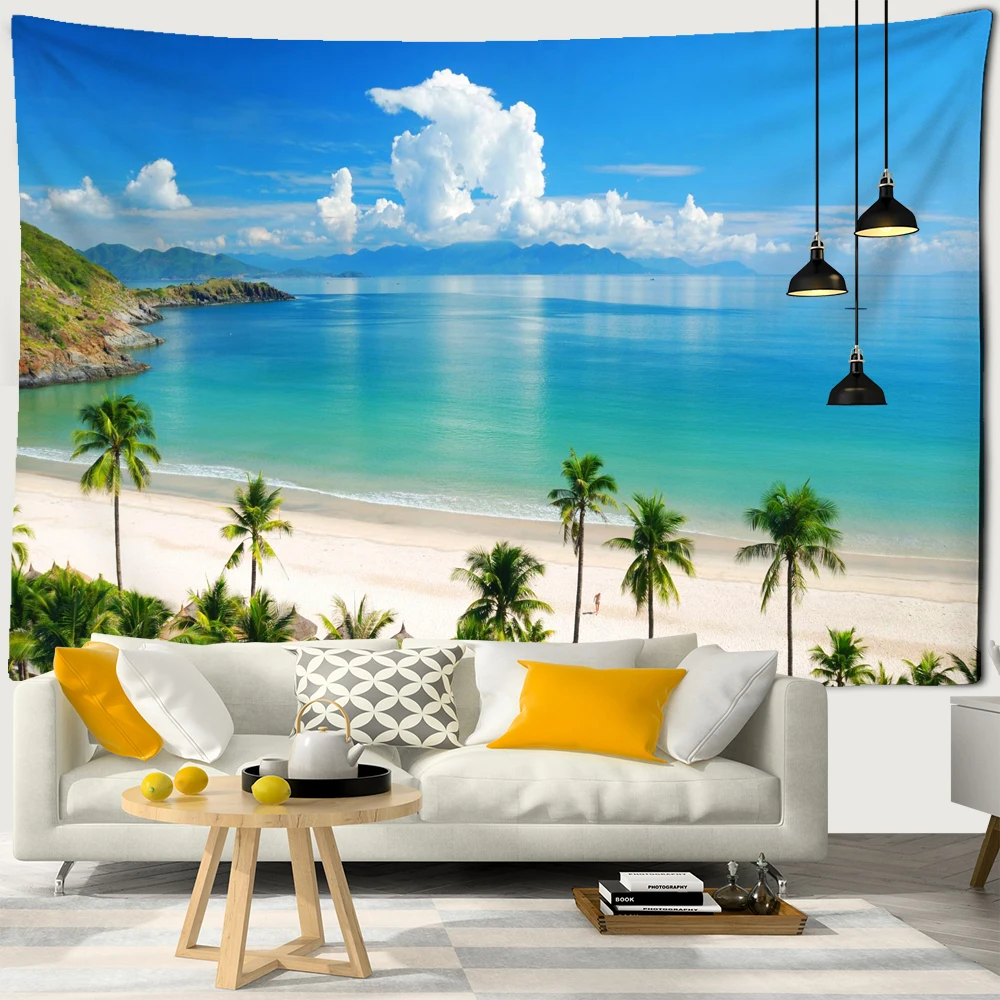 Летний океанский пейзаж гобелен пляж пальма птица природный современная