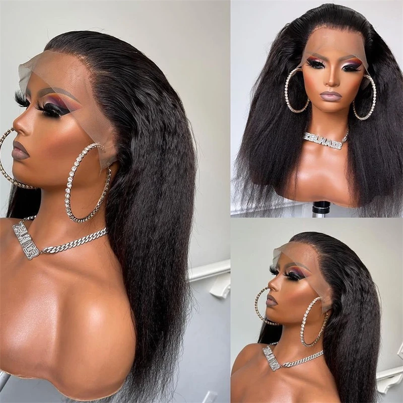 

Мягкие 26 дюймов 180 плотность бесклеевые курчавые прямые длинные натуральные черные кружевные передние парики для африканских женщин Babyhair ...