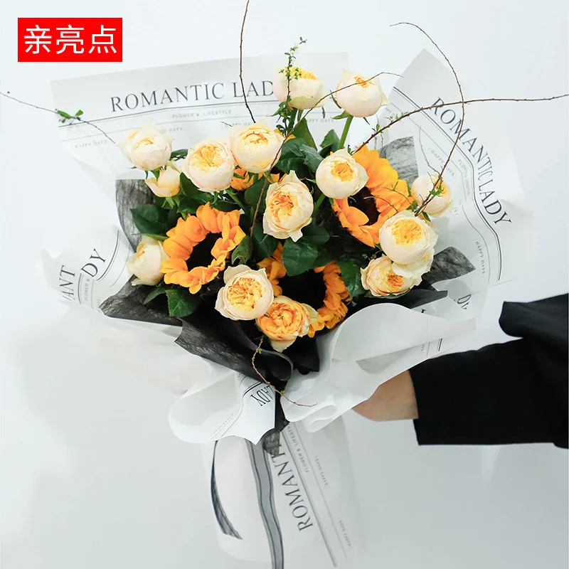 

Factory Wholesale Flower Shop Floral Materials Bouquet Wrapping Paper Online Celebrity Simple English Waterproof Flowers Wrapped