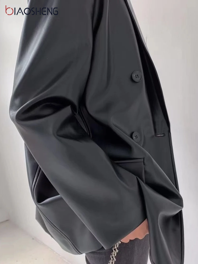 Vintage 90s Leather Jacket Women's Black Y2K Autumn Winter Leather Coat Baggy Female Clothing High Street Wild Jacket Streetwear