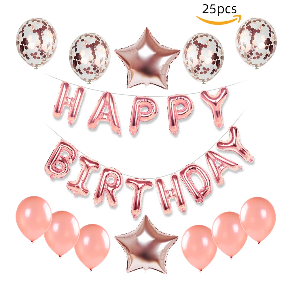 

25 Pcs INS Happy Birthday Party Decoration Balloons Set Various Colors 5-Pointed Star Foil Balloon Latex Confetti Balloons