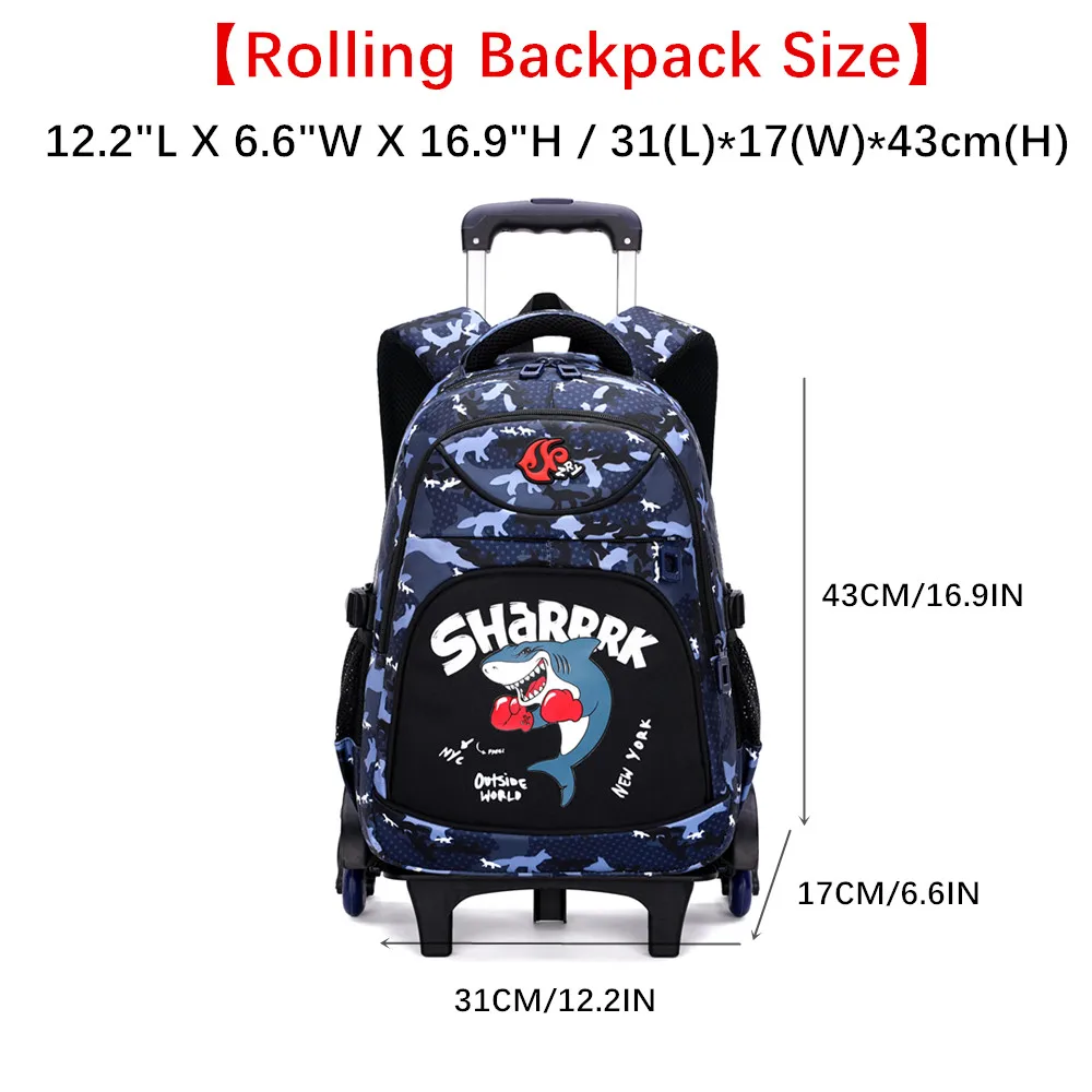 Rolling Backpack for Boys Cute Kids School Bags Trolley Bookbag Wheeled Daypack for Elementary School Students Mochila Infantil