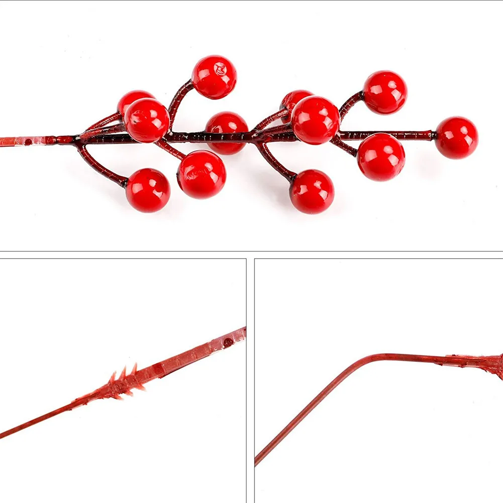 

10Pcs 12 Forks Red Berries Stems Red Berry Artificial Flowers Decor Craft Wedding Holiday Festival Fake Flowers Home Decoration