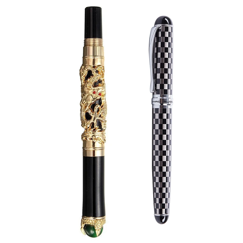 

JINHAO 2 шт. Роскошная 18KGP 0,5 мм перьевая ручка с золотым Драконом с X750 Шахматная ручка