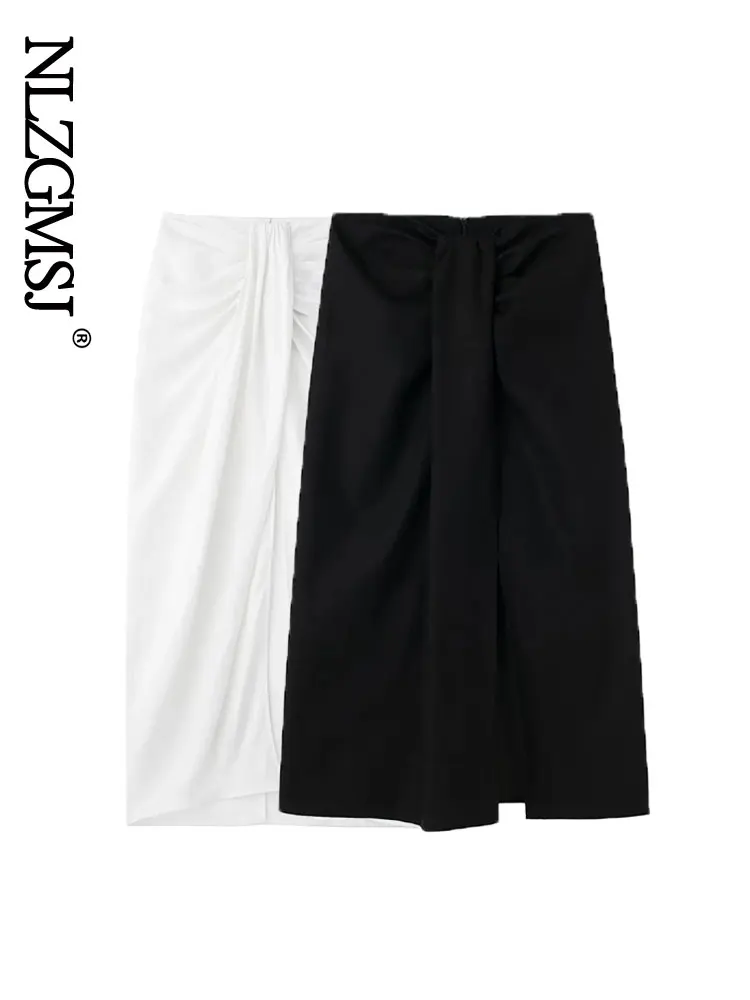 

Женская модная однотонная плиссированная юбка Nlzgmsj с разрезом, Повседневная облегающая трапециевидная юбка, женские шикарные юбки на молни...