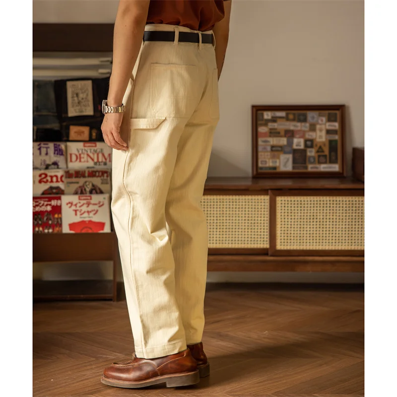 Red Tornado Painter's Pants Cream-Colored Relaxed Straight Men Carpenter Trousers