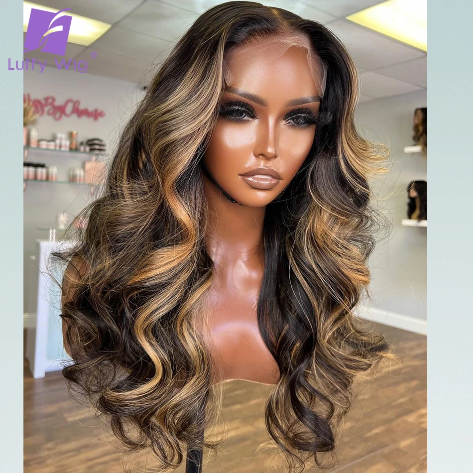 

13x6 Lace Front Highlight Wig Human Hair Body Wave Brazilian Remy 360 Full Lace Frontal Human Hair Wigs 200Density HD Lace LUFFY