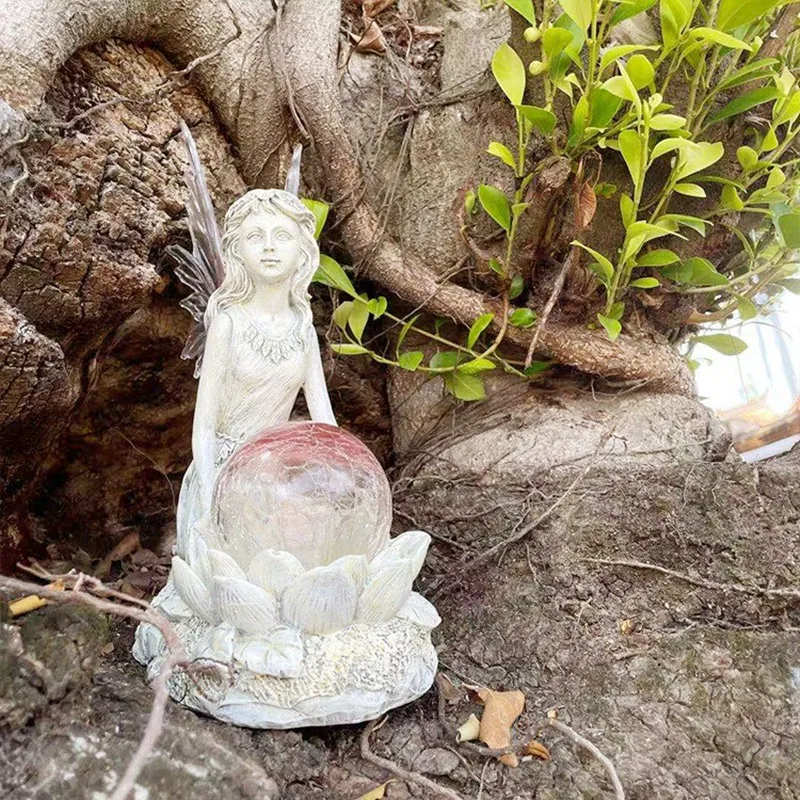 

Garden Decoration Fairy Statue with Solar LED Light Yard Art Night Lamp Figurine Ornament Resin Craft Home Decor