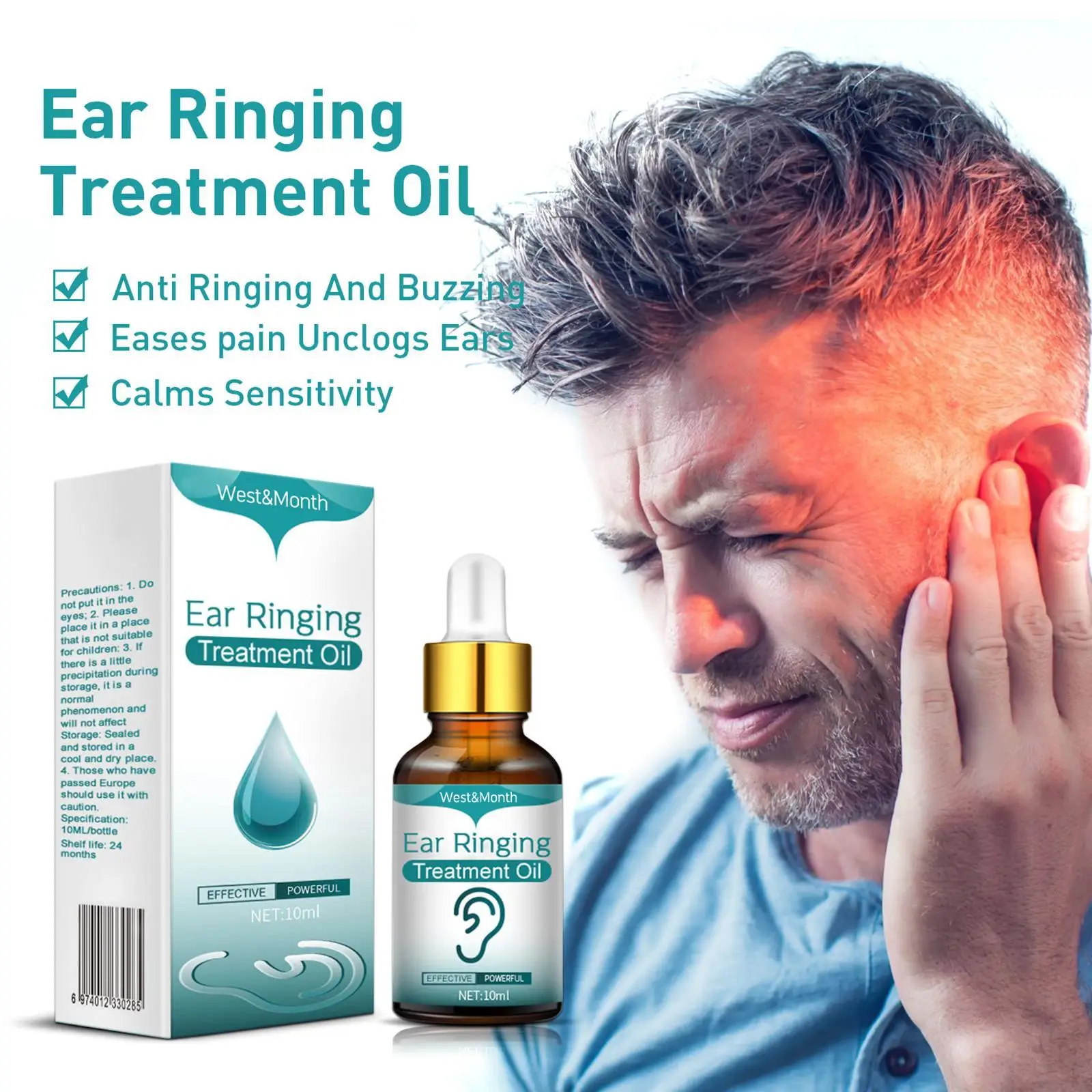 

10ML Ear Ringing Relieving Drops Treatment Oil Relieving Ear Drops Tinnitus Deafness Ear Swelling Discharge Otitis Media Fluid