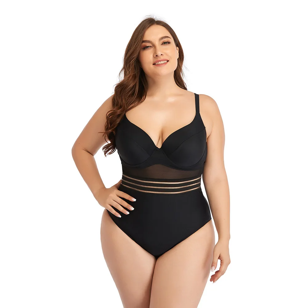 

New Large Size Solid Swimsuit Woman Large One-Piece Backless Fat Monokini Woman Swimsuits Beach Monokini Print Fat Swim Suit