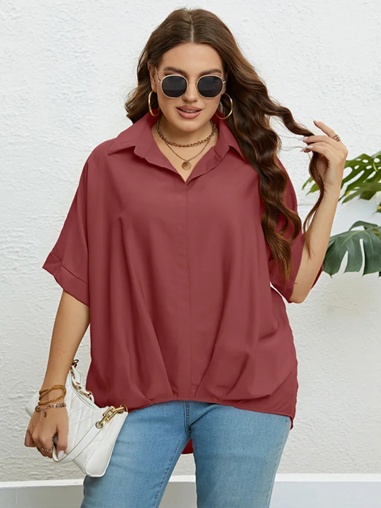 Summer V-neck Slim 5/4 Sleeve Large Top for Women plus size feminino  roupas femininas  women plus size clothing