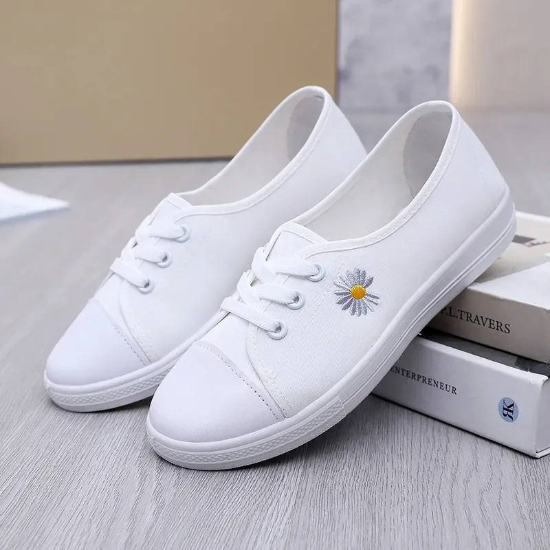 zapatos de mujer женские милые белые туфли на шнуровке с круглым носком и цветочным