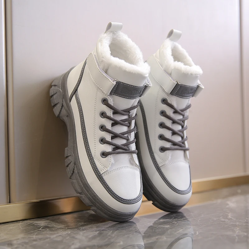 

Новые женские ботинки, модные теплые Нескользящие короткие ботинки с круглым носком, зимние ботинки на среднем каблуке, женская обувь на пл...