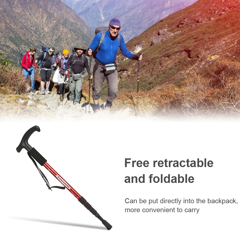 Trekking Poles Hiking Walking Sticks T Grip Mountaineering Backpacking Crutch Aluminum Alloy Anti-shock Portable Skiing Cane |