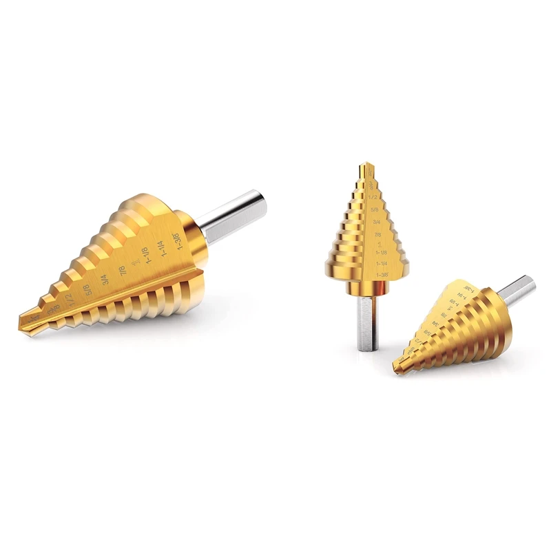 

1/4 Inch To 1-3/8 Inch Step Drill Bits For Metal, High Speed Steel Titanium Coated Stepping Bit,For Wood