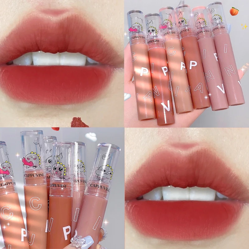 

Cute Dinosaur Matte Nude Lip Gloss Lip Glaze Long Lasting Waterproof Velvet Liquid Lipstick Sexy Women Lip Tint Mud Cosmetics