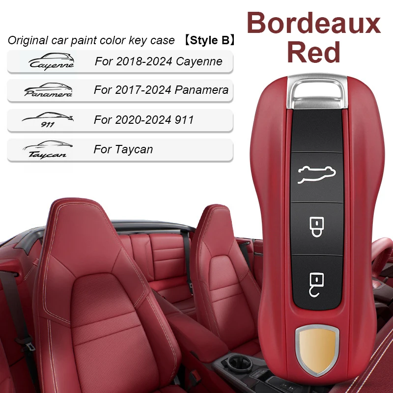 

Чехол для автомобильного ключа с краской бордо, сменный корпус для Porsche Cayenne Mancan Panamera 911 718, Boxster Cayman Taycan 2010-2024