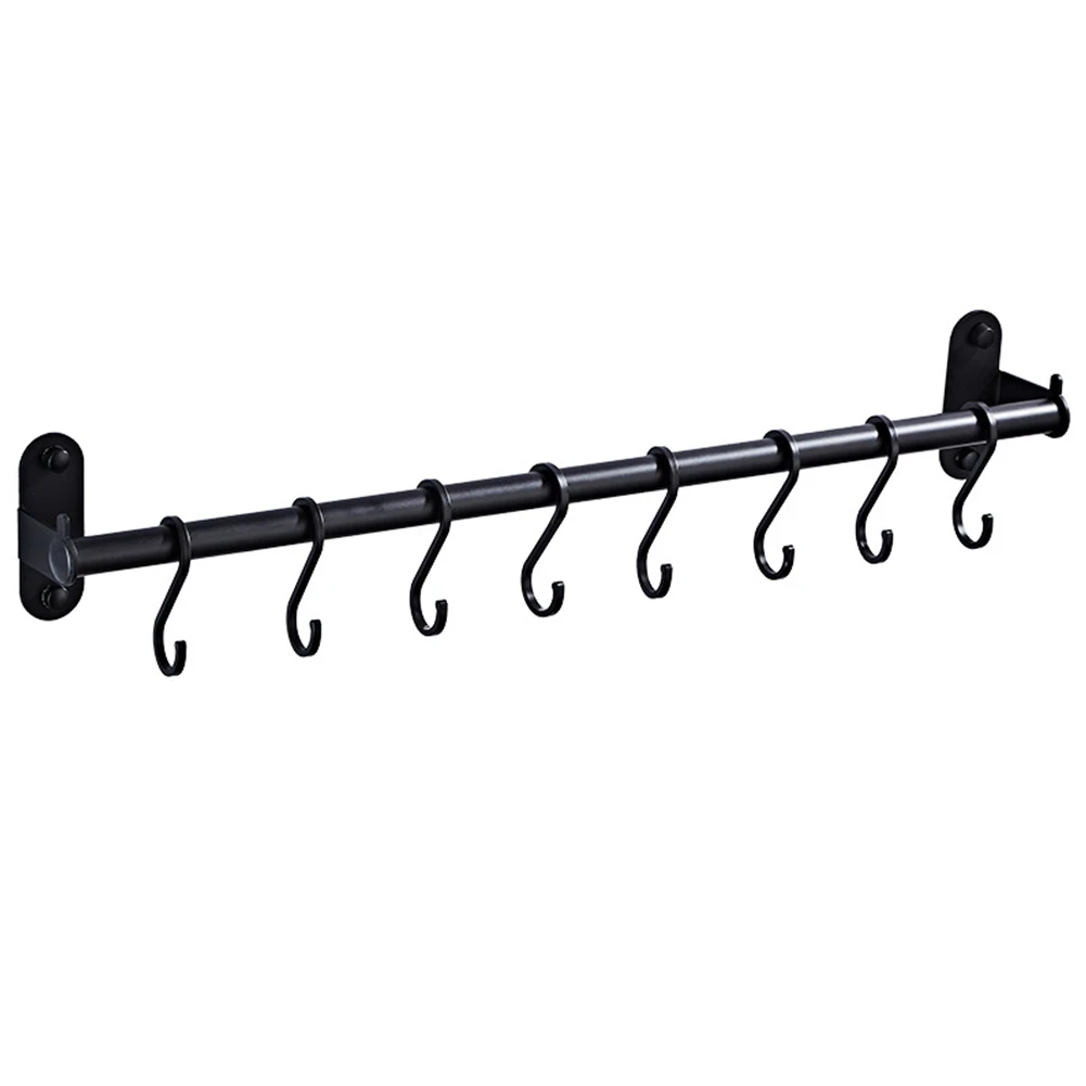 

Utensil Pot Wall Mounted Aluminum Cabinet Shelf Hardware Storage Holder Bar Punched Modern Pan Rack Kitchen Hanger Organizer