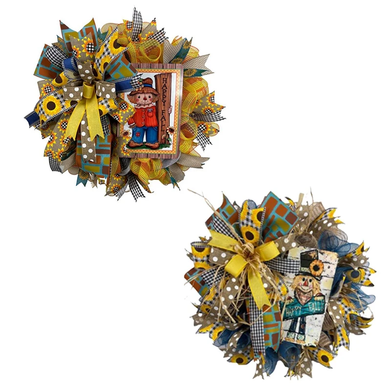 

Праздничный венок с изображением урожая, пугал, венок, украшение для осени, венок, украшение для дома, подвеска, декоративный венок