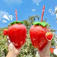 500ml strawberry straw water bottle food grade pp cartoon portable plastic cup fruit shape milk juice home drinkware for bottle
