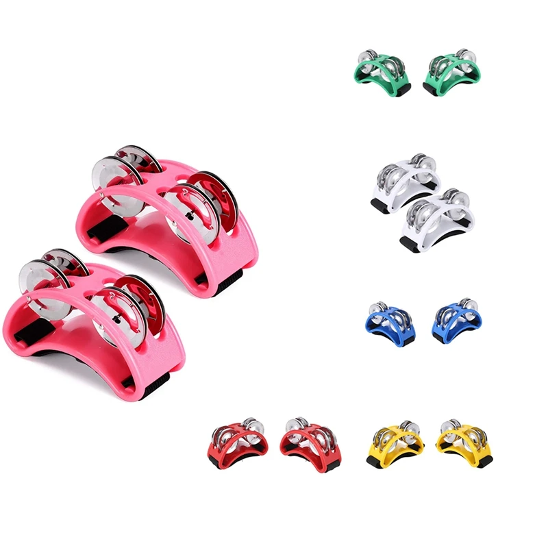 

2PCS Foot Tambourine, Percussion Musical Bells With Jingle Bells & Adjustable Strap, Drum Instrument Accessory