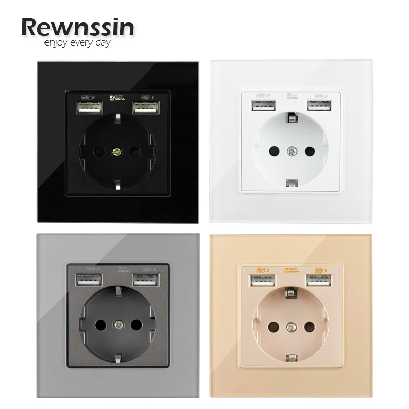 

Rewnssin EU Plug Socket With Dual USB Phone Charge Ports,86 Type 16A Wall Power Outlet,High Quality Home Electrical Socket