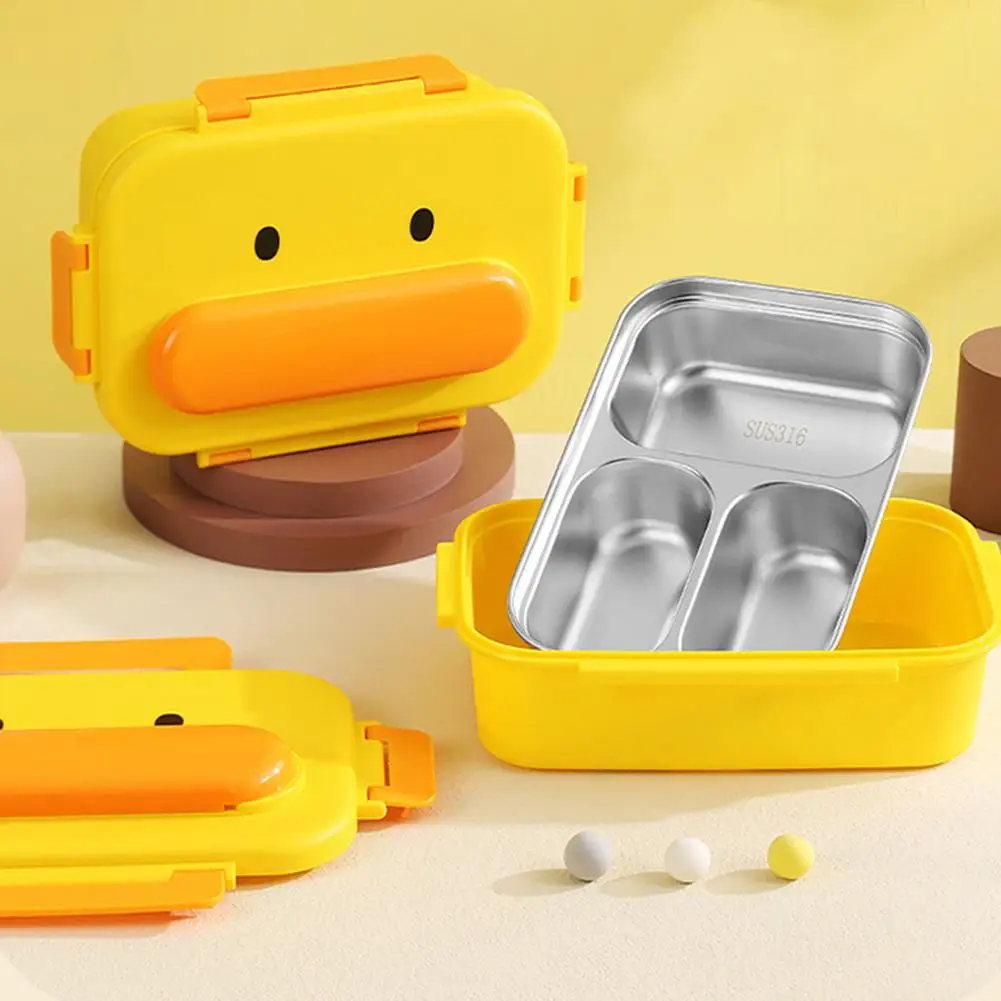 

Portable Bento Lunch Box Cartoon Duck 316 Stainless Steel Leakproof Food Container With Compartments