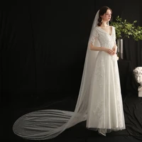 v657 graceful cathedral wedding bridal long white pearls veil soft tulle two layer cut edge brides veils women wed accessories