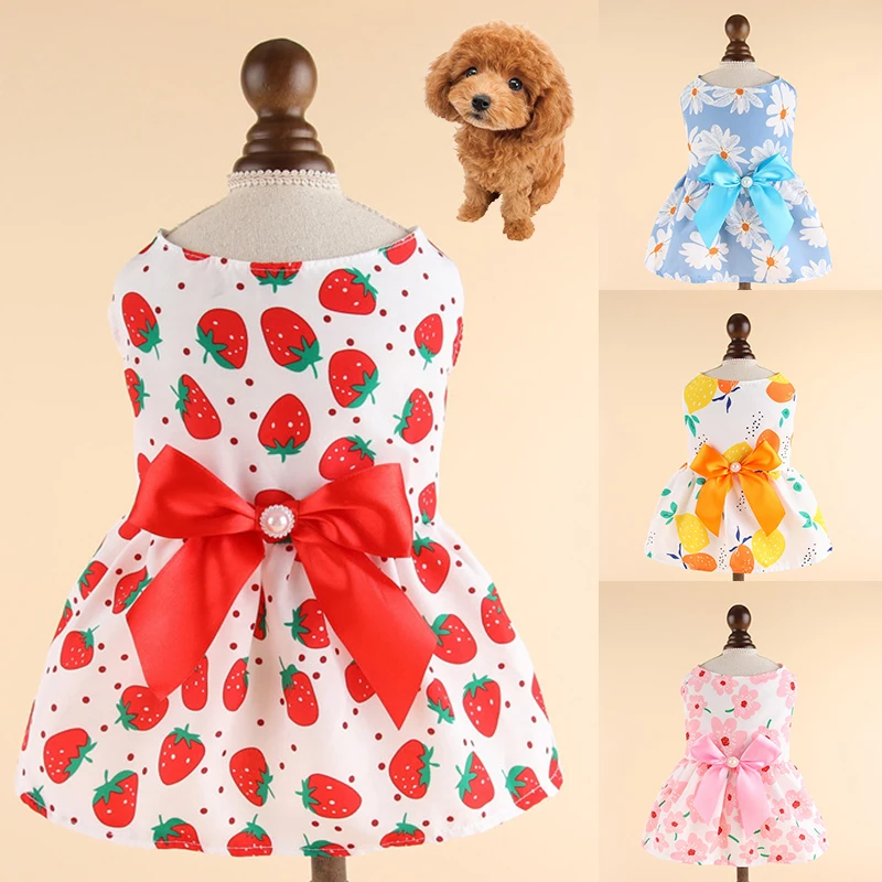 Printed Bow Pet Dog Dress Cute Chihuahua Princess Skirts Pet Dress For Small Medium Dogs Skirt Dog Wedding Dresses York Clothes