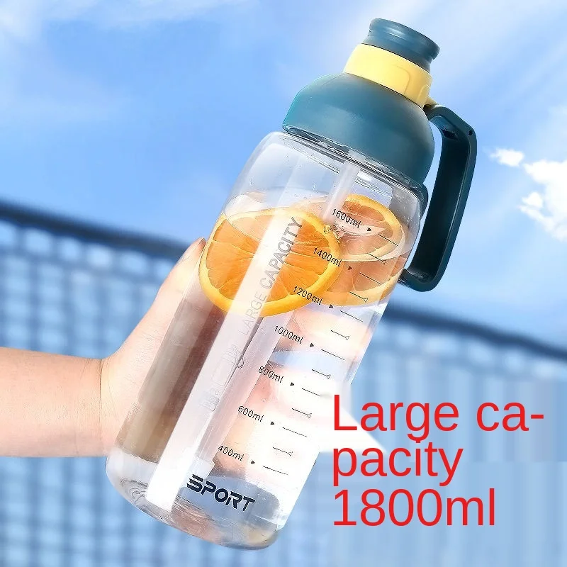 

1800 ML Water Bottles 60 Oz Large Capacity Sports Outdoor Portable Construction with Scale Drop-proof Plastic Fitness Cup