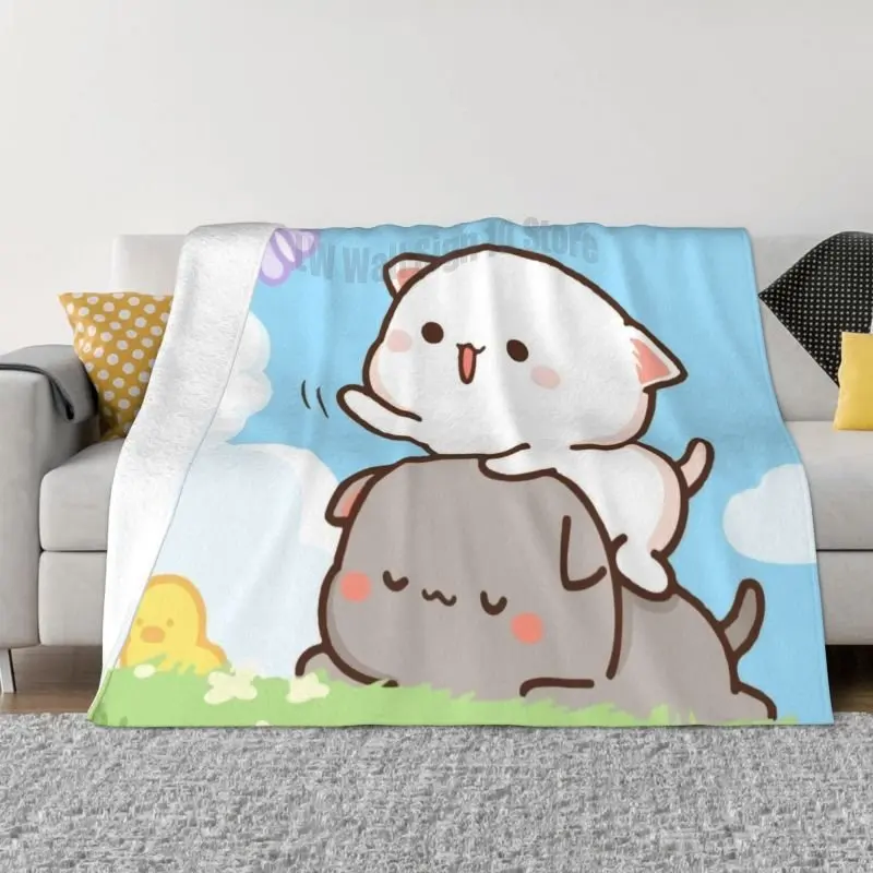 

Peach And Goma Romantic Mochi Cat Blanket 3D Printed Soft Flannel Fleece Warm Throw Blankets for Car Bed Sofa Bedspreads