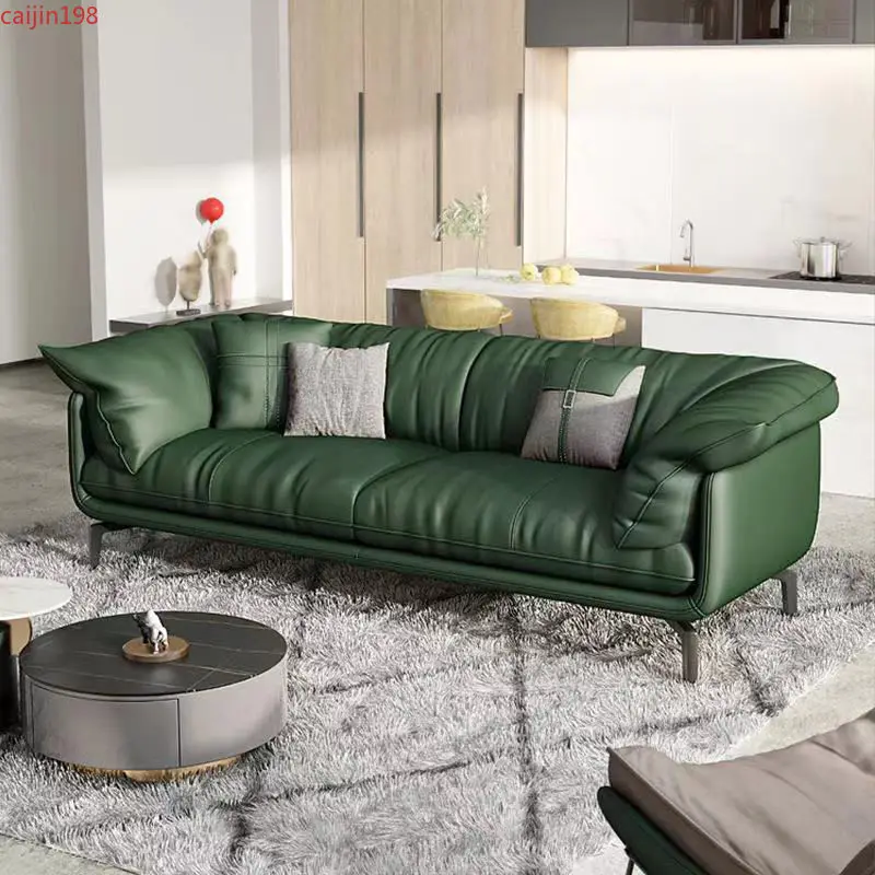 

Private custom Italian leather sofa living room Nordic simple modern light luxury first layer cowhide small family down Trio