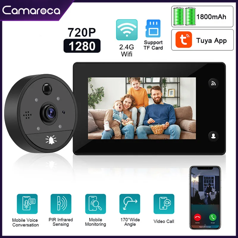 

Camaroca 720P Tuya Wifi Peephole Video Doorbell Camera Smart Home Motion Detection Security Intercom HD Night Vision Door Bell