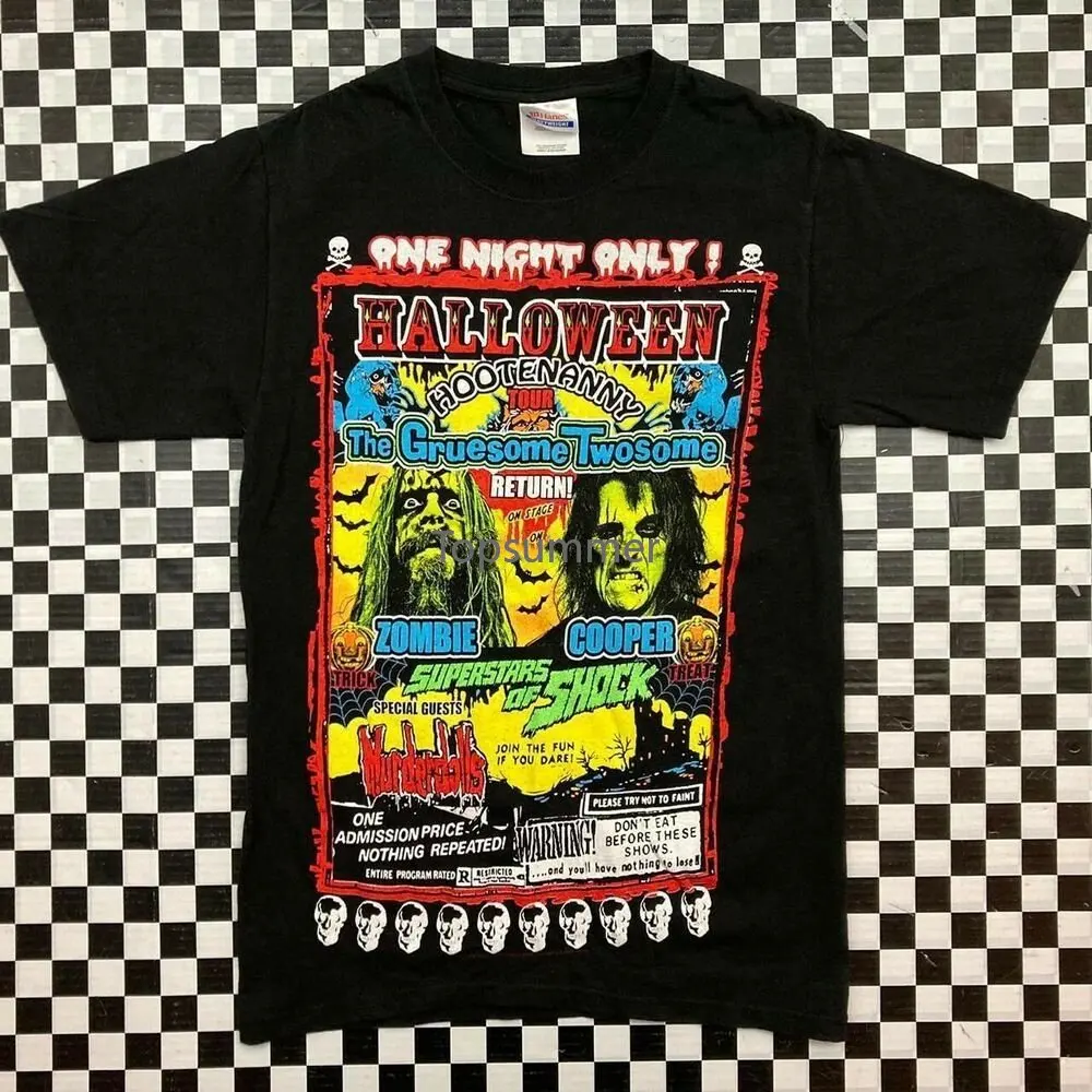 

Y2K 00S Rob Zombie Alice Cooper Halloween Horror Music Tour T Shirt Mens S Black