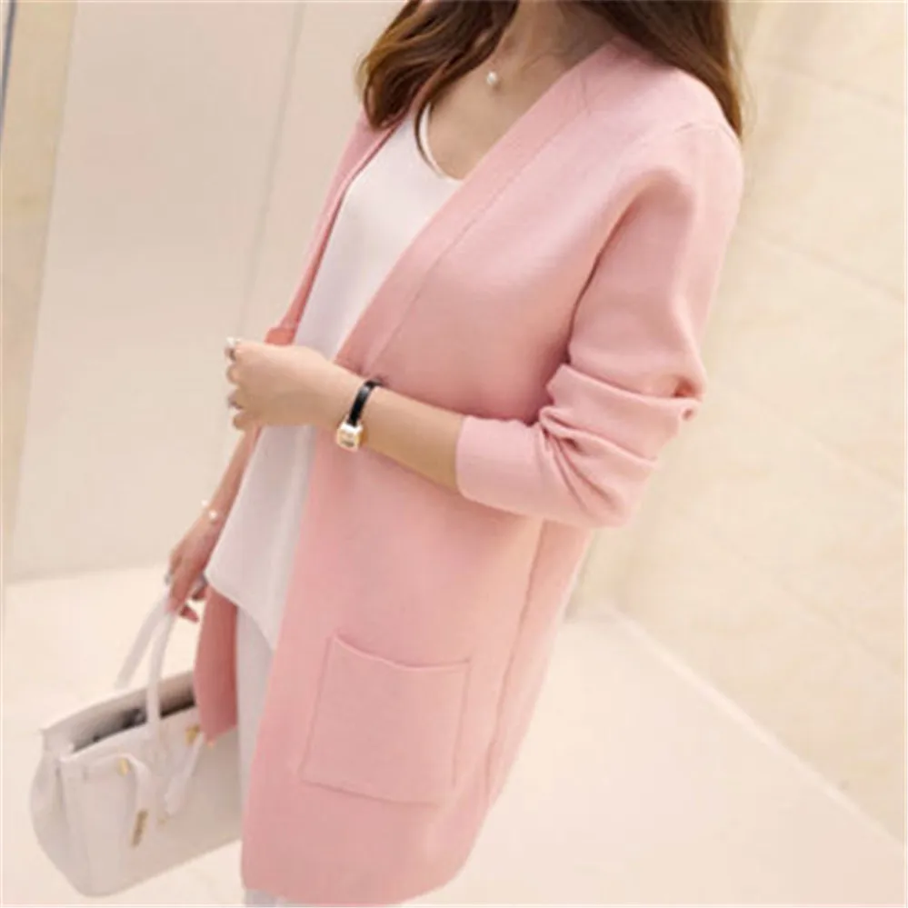 

Hot Sale 2022 Autumn Winter New Women Sweater Casual Long Cardigan Fashion Korean Slim Pocket Loose Knit Sweater Outwear Coat
