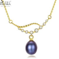 luxury black natural freshwater pearl pendants necklace for women 18k gold plated soild 925 sterling silver simple fine jewelry